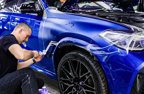 Синий BMW X6 M: антигравийная полиуретановая матовая прозрачная плёнка. Фото - 3